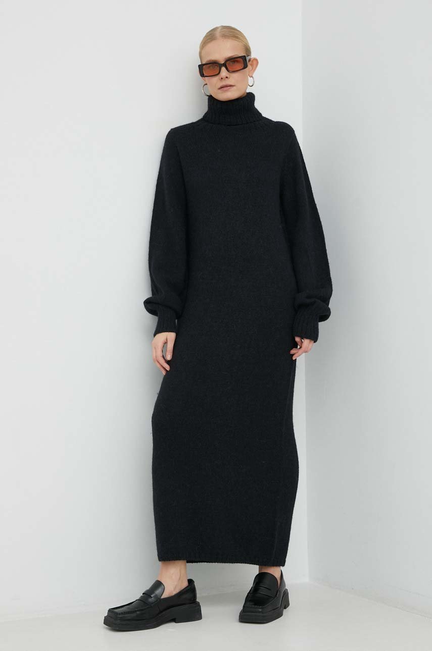 Herskind sukienka wełniana Tipp Knit Dress kolor czarny maxi prosta