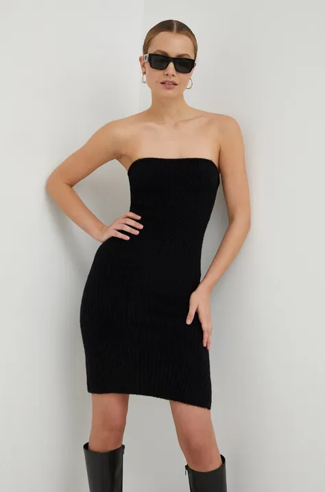 Вълнена рокля Herskind в черно къс модел с кройка по тялото