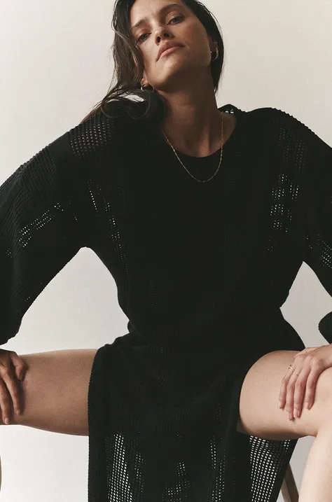 Бавовняна сукня MUUV. Au Crochet колір чорний maxi пряма