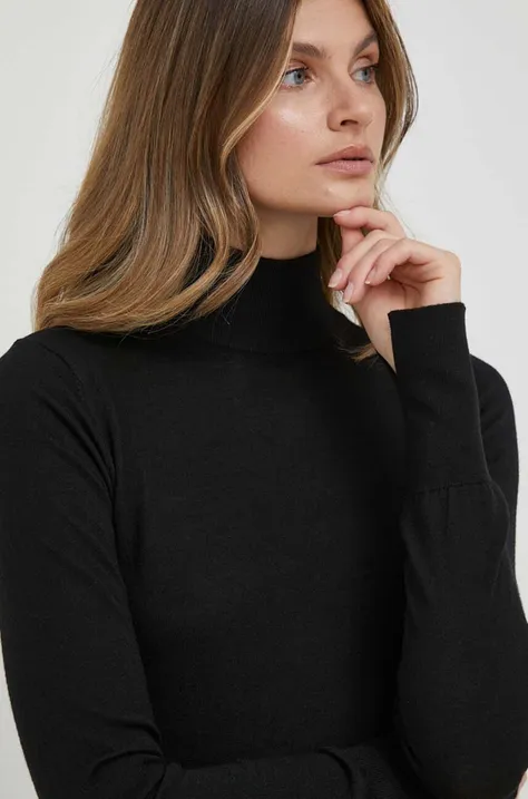 Mos Mosh sweter wełniany damski kolor czarny lekki z golfem
