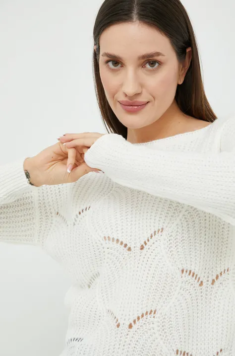 Frieda & Freddies sweter z domieszką wełny damski kolor biały