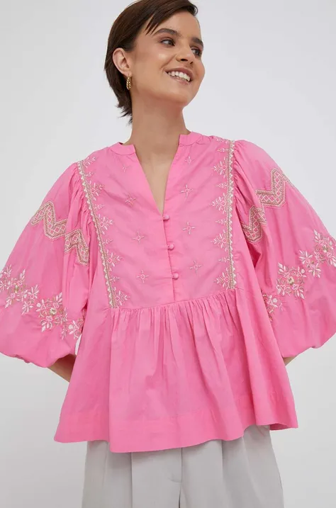 Rich & Royal bluzka bawełniana damska kolor różowy z aplikacją