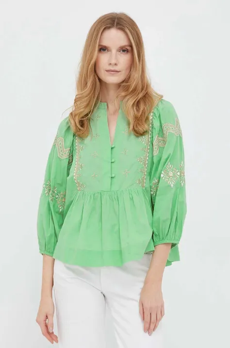 Памучна блуза Rich & Royal дамска в зелено с апликация
