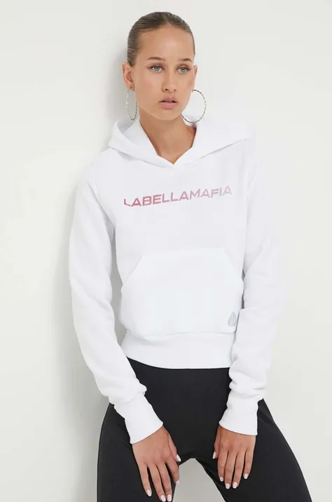 LaBellaMafia bluza damska kolor biały z kapturem z nadrukiem