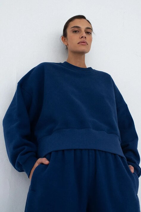 Muuv. Muuv bluza oversize damska z bawełną SMOOTH COTTON granatowa