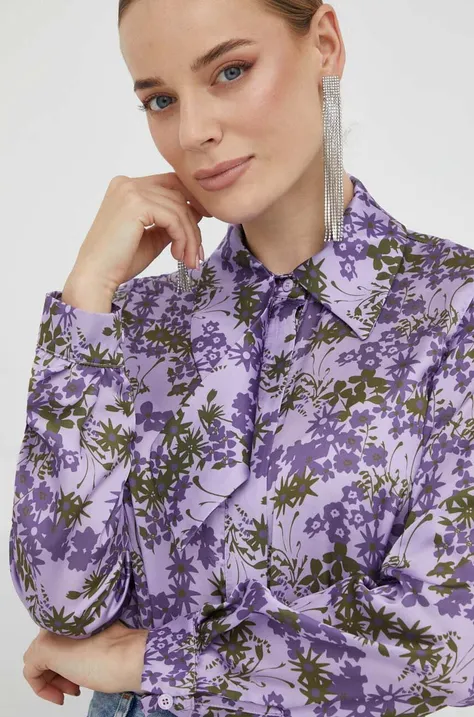 Silvian Heach koszula damska kolor fioletowy regular z kołnierzykiem klasycznym