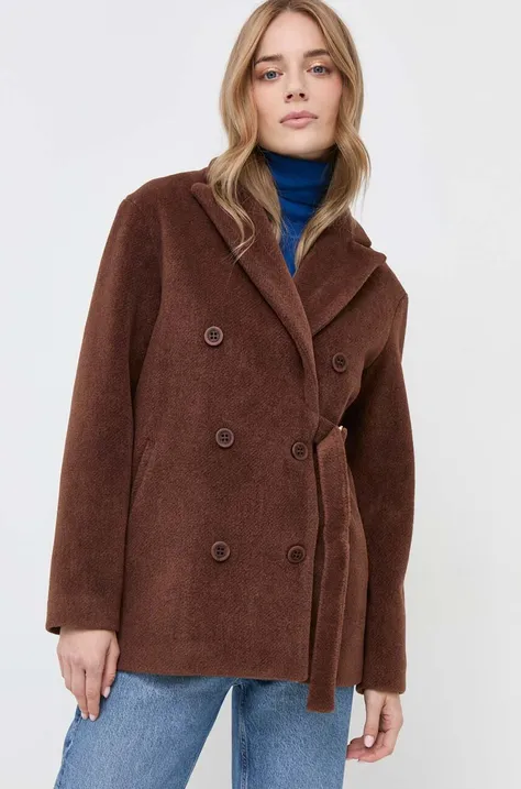 Пальто Silvian Heach жіночий колір коричневий перехідний двобортний