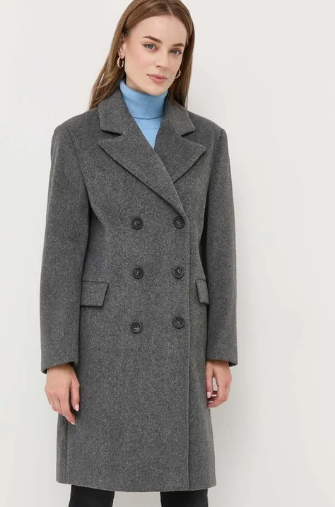 Kabát Silvian Heach dámsky, šedá farba, prechodný, dvojradový