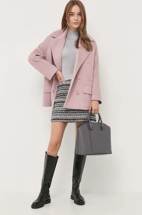 Silvian Heach płaszcz damski kolor różowy przejściowy oversize