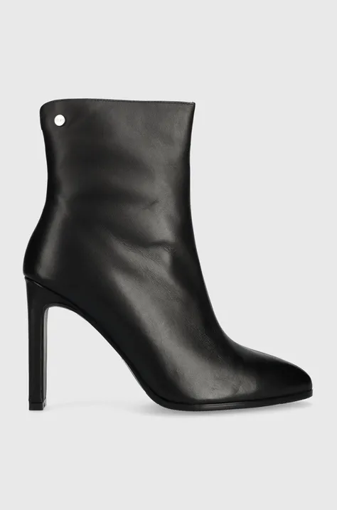 Kožené členkové topánky GOE dámske, čierna farba, na podpätku, jemne zateplené, MM2N4045.BLACK