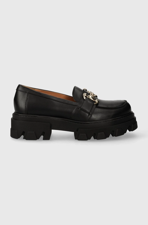 Charles Footwear mokasyny skórzane Vloglola damskie kolor czarny na platformie Vloglola.Loafer.Black