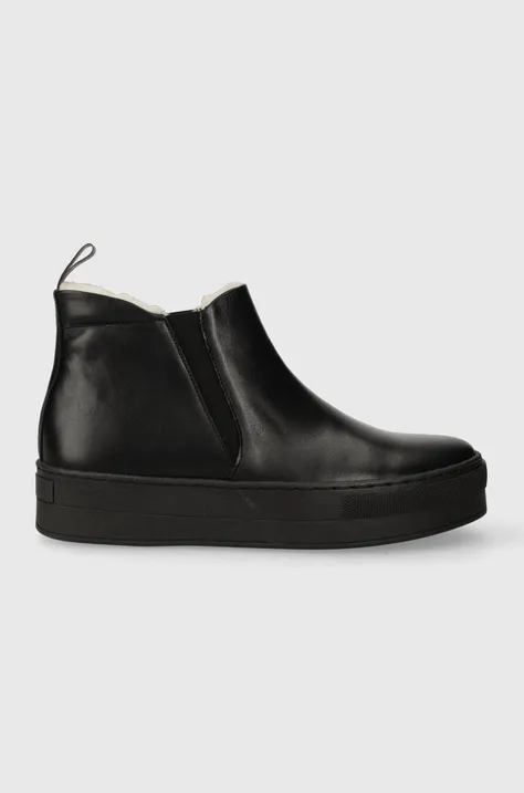 Кожаные полусапоги Charles Footwear Nessa женские цвет чёрный на платформе Nessa.Mini.Boots.Black