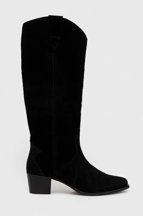 Semišové čižmy Charles Footwear Viola dámske, čierna farba, na podpätku, Viola.Western.B.H.B