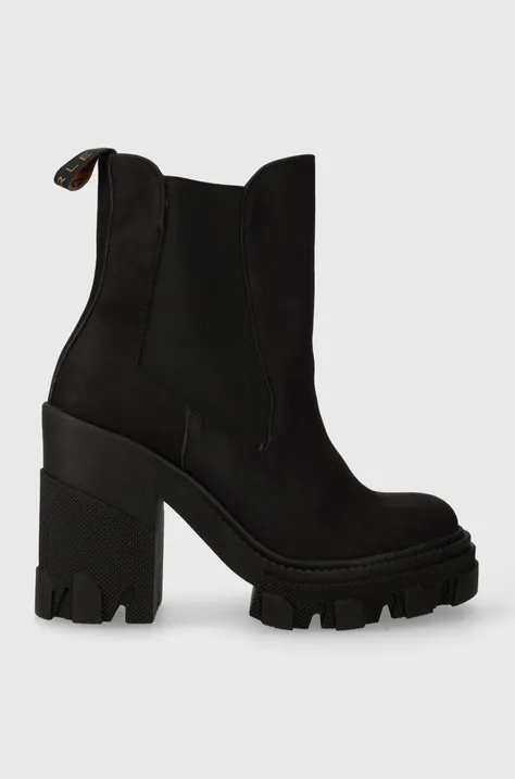 Gležnjače od brušene kože Charles Footwear Betsy za žene, boja: crna, s debelom potpeticom, Betsy.Boots.Black