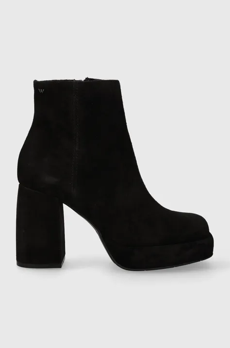 Замшеві черевики Wojas жіночі колір чорний каблук блок 5520261