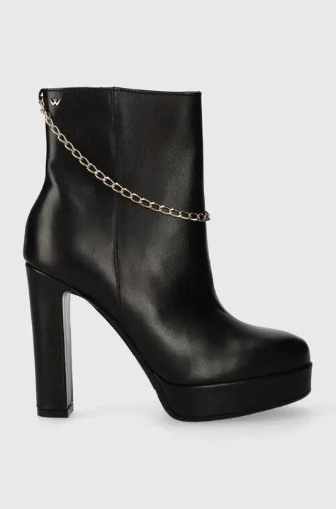 Шкіряні черевики Wojas жіночі колір чорний каблук блок 5521051