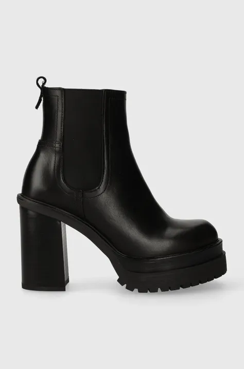 Kožené kotníkové boty Wojas dámské, černá barva, na podpatku, 5522351