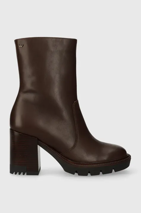 Шкіряні черевики Wojas жіночі колір коричневий каблук блок злегка утеплена 5522552