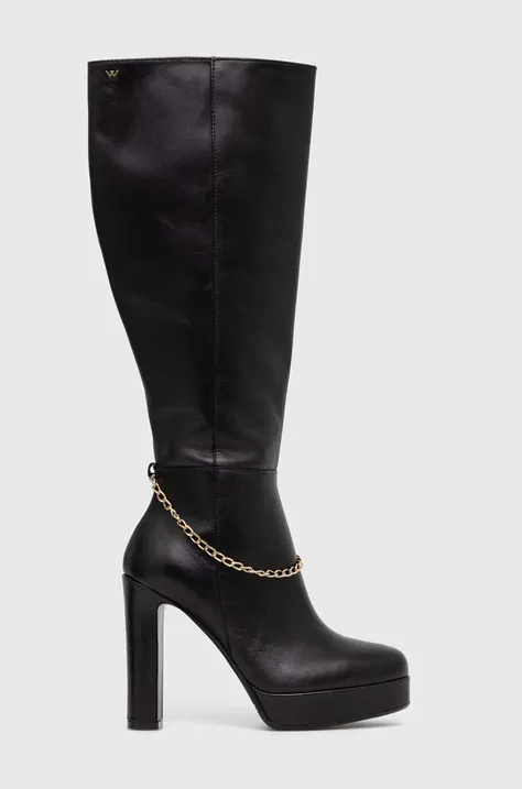 Δερμάτινες μπότες Wojas γυναικείες, χρώμα: μαύρο, 7104351