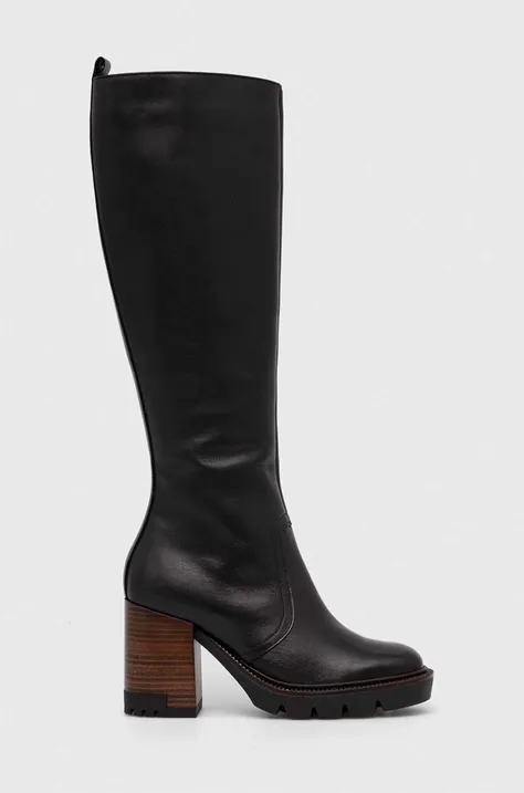 Kožne čizme Wojas za žene, boja: crna, s debelom potpeticom, sa srednje toplom podstavom, 7105051