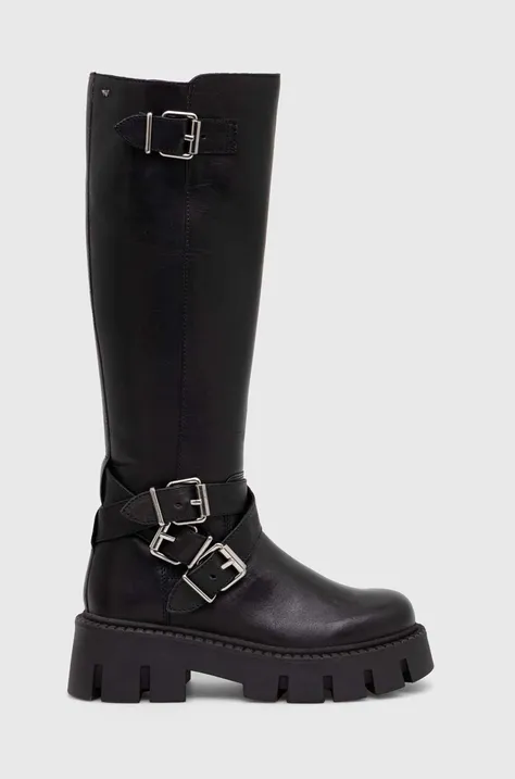 Δερμάτινες μπότες Wojas γυναικείες, χρώμα: μαύρο, 7105351
