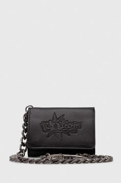 Шкіряний гаманець Volcom чоловічий колір чорний