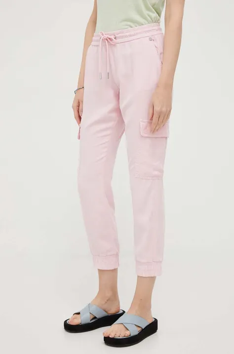 Rich & Royal spodnie damskie kolor różowy fason cargo medium waist