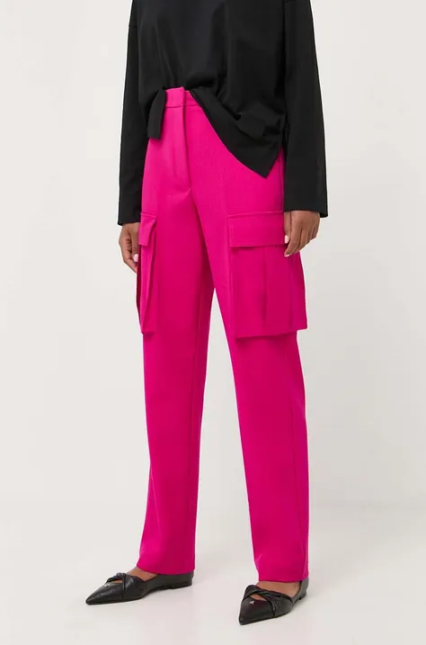 Hlače Liviana Conti za žene, boja: ružičasta, ravni kroj, visoki struk
