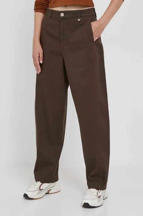 Mos Mosh spodnie damskie kolor brązowy szerokie high waist