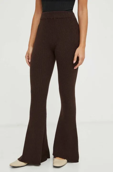 Liviana Conti spodnie wełniane kolor brązowy dzwony high waist