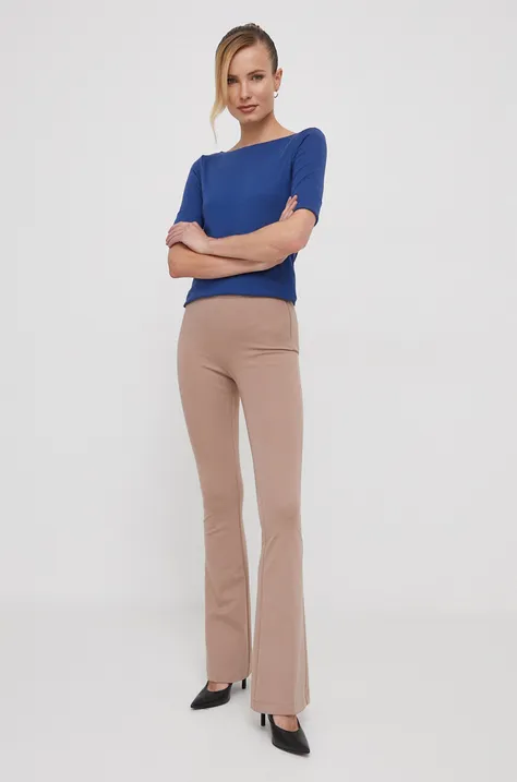 XT Studio spodnie damskie kolor beżowy dzwony high waist