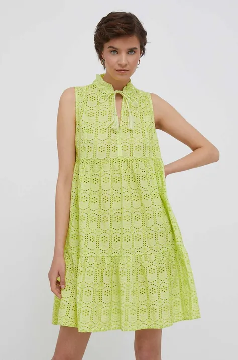 Pamučna haljina Rich & Royal boja: zelena, mini, širi se prema dolje
