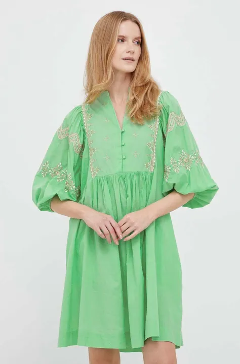 Rich & Royal sukienka bawełniana kolor zielony mini rozkloszowana