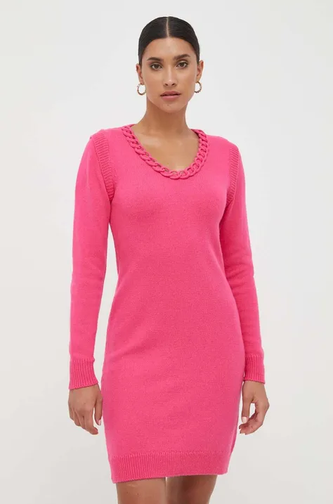 Silvian Heach sukienka z domieszką wełny kolor różowy mini prosta