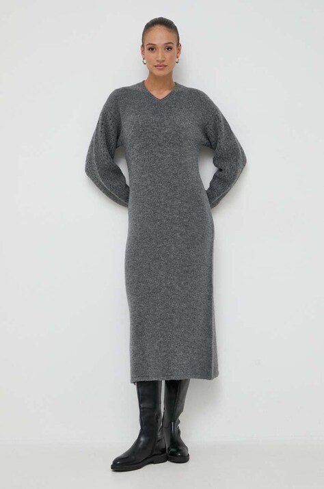 Beatrice B rochie din amestec de lana culoarea gri, maxi, oversize