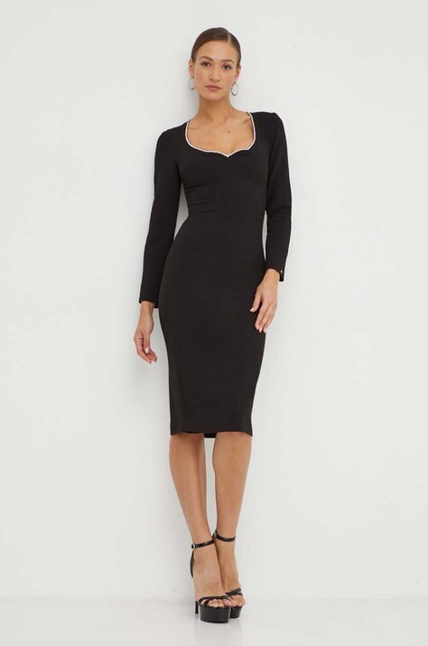 Nissa rochie culoarea negru, midi, mulată