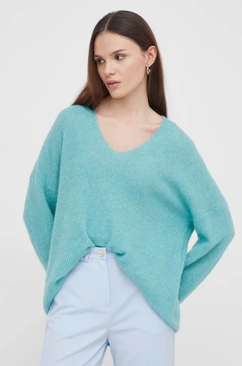 Vuneni pulover Mos Mosh za žene, boja: zelena