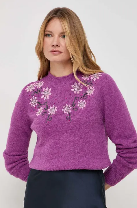 Silvian Heach gyapjúkeverék pulóver női, lila, félgarbó nyakú