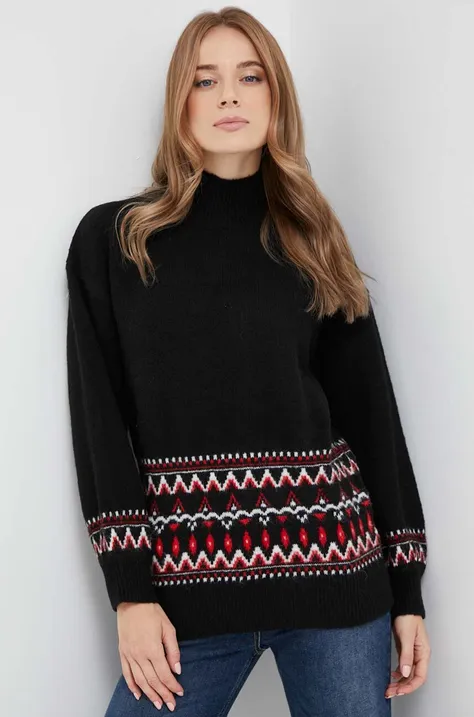 Silvian Heach gyapjúkeverék pulóver női, fekete, félgarbó nyakú