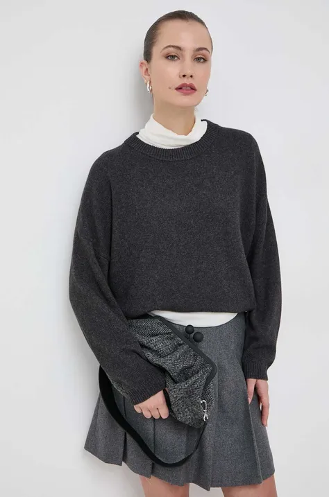 Vuneni pulover Liviana Conti za žene, boja: siva, lagani