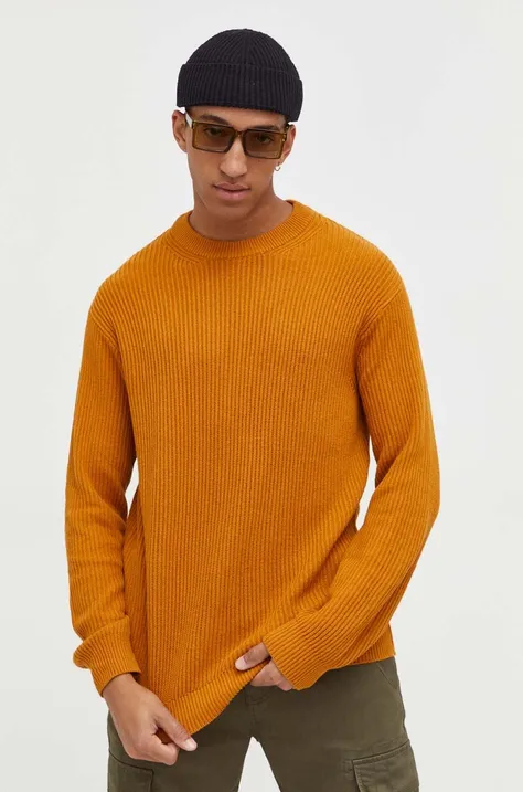 Bombažen pulover Solid rjava barva