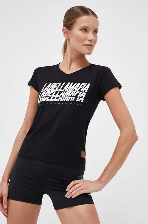 Kratka majica LaBellaMafia ženski, črna barva