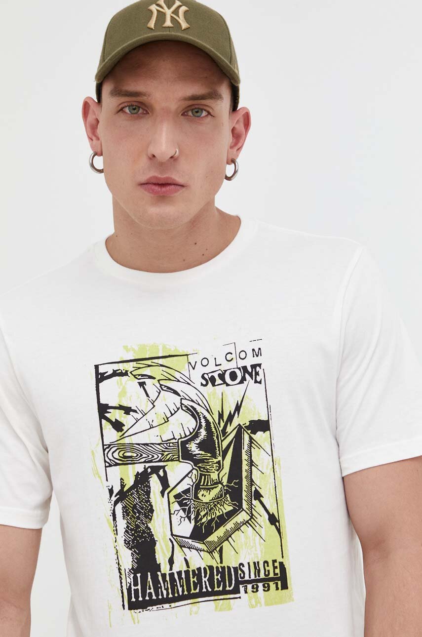 Bombažna kratka majica Volcom bež barva