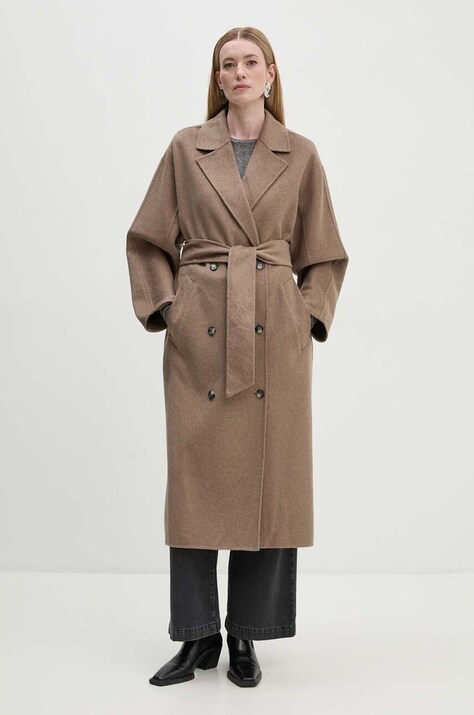 Day Birger et Mikkelsen palton Howard - Double Faced Wool femei, culoarea bej, de tranzitie, cu doua randuri de nasturi, DAY65243401