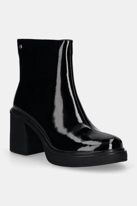 Кожаные полусапожки GOE женские цвет чёрный каблук кирпичик слегка утеплённый OO2N4158 BLACK