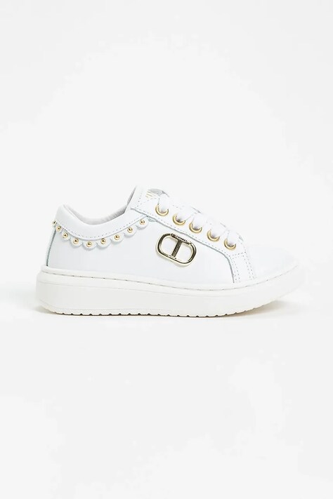 Παιδικά δερμάτινα αθλητικά παπούτσια Twinset χρώμα: άσπρο, 251GCJ050