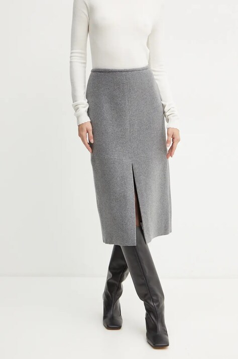 Шерстяная юбка Liviana Conti цвет серый midi расклешённая L4WL49