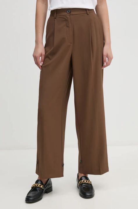 Mos Mosh pantaloni femei, culoarea maro, lat, high waist, 166290