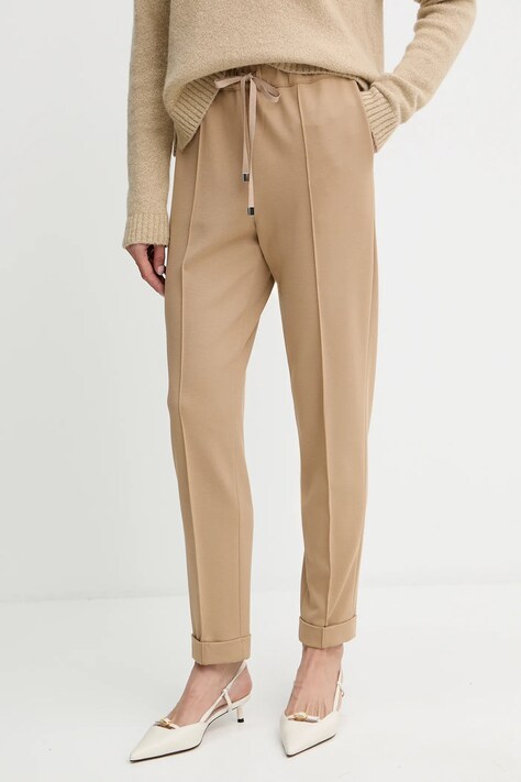 Kalhoty Liviana Conti dámské, béžová barva, high waist, CNTI86