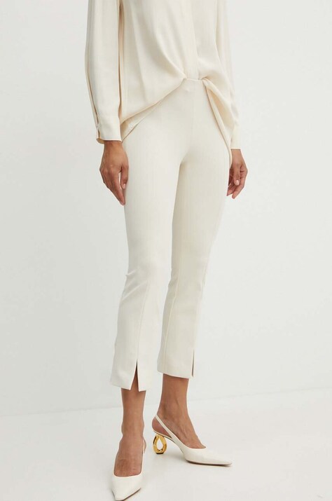 Liviana Conti pantaloni femei, culoarea bej, drept, high waist, F4WJ29